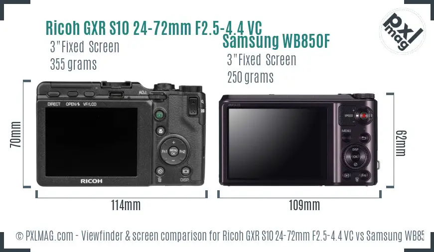 Ricoh GXR S10 24-72mm F2.5-4.4 VC vs Samsung WB850F Screen and Viewfinder comparison