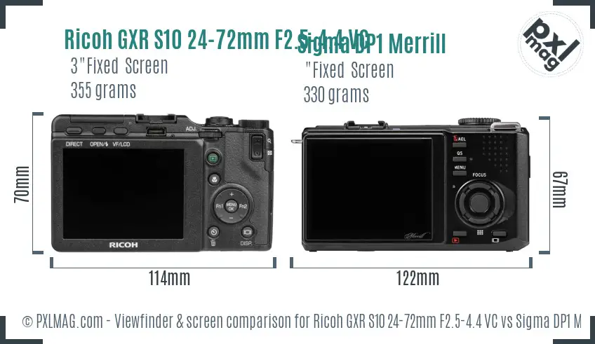Ricoh GXR S10 24-72mm F2.5-4.4 VC vs Sigma DP1 Merrill Screen and Viewfinder comparison
