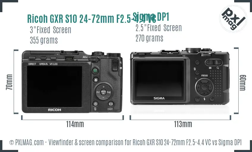 Ricoh GXR S10 24-72mm F2.5-4.4 VC vs Sigma DP1 Screen and Viewfinder comparison