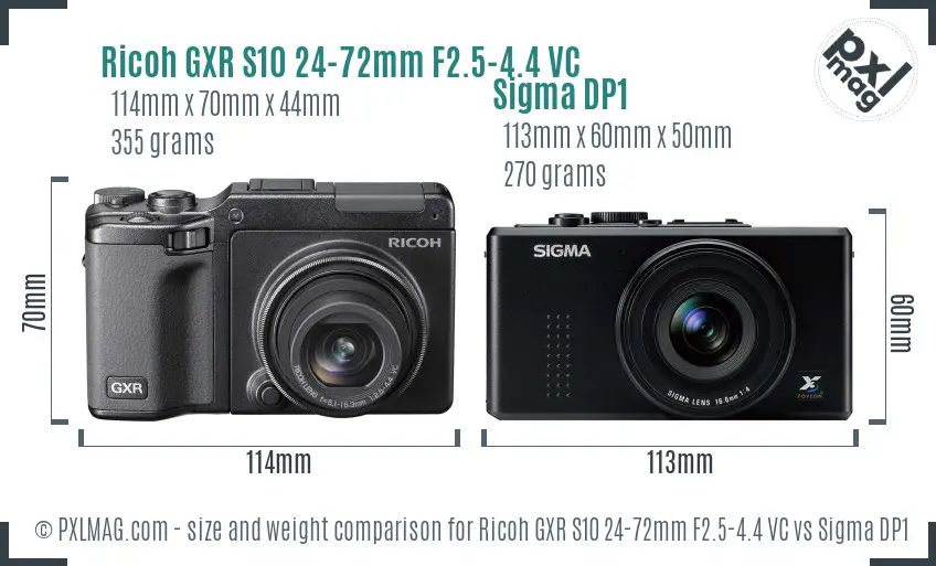 Ricoh GXR S10 24-72mm F2.5-4.4 VC vs Sigma DP1 size comparison