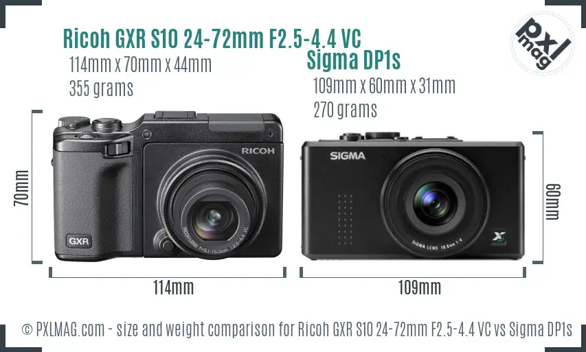 Ricoh GXR S10 24-72mm F2.5-4.4 VC vs Sigma DP1s size comparison