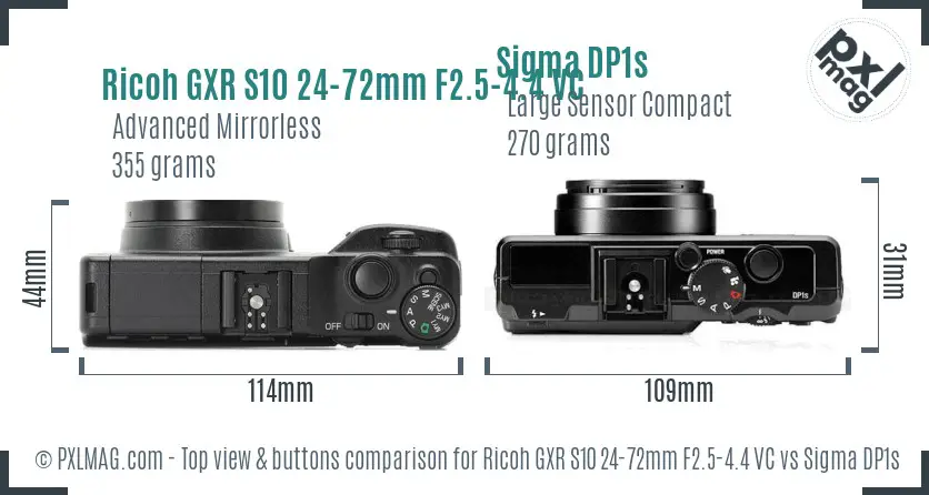 Ricoh GXR S10 24-72mm F2.5-4.4 VC vs Sigma DP1s top view buttons comparison