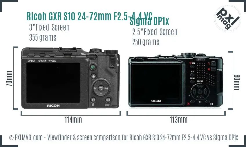 Ricoh GXR S10 24-72mm F2.5-4.4 VC vs Sigma DP1x Screen and Viewfinder comparison