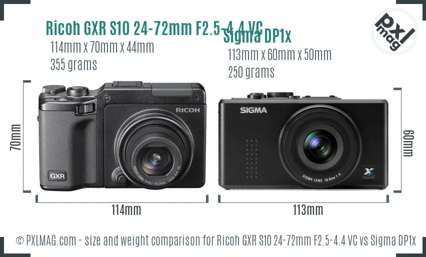 Ricoh GXR S10 24-72mm F2.5-4.4 VC vs Sigma DP1x size comparison