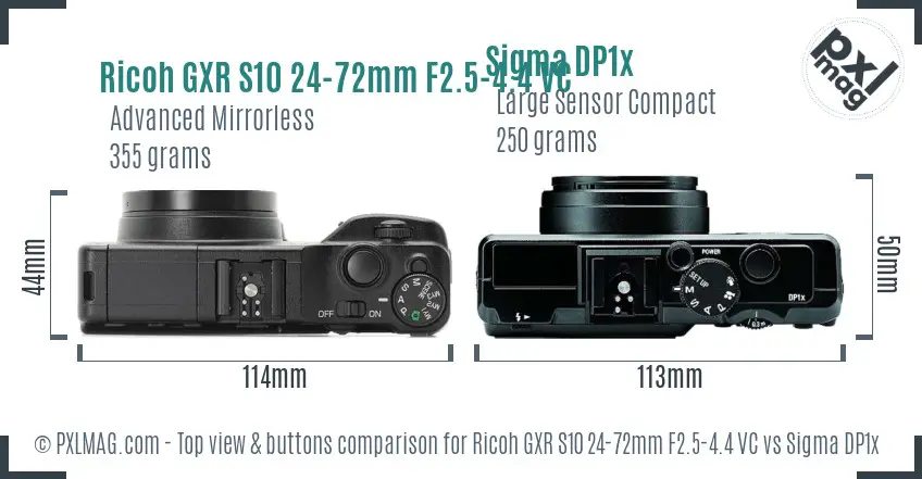 Ricoh GXR S10 24-72mm F2.5-4.4 VC vs Sigma DP1x top view buttons comparison