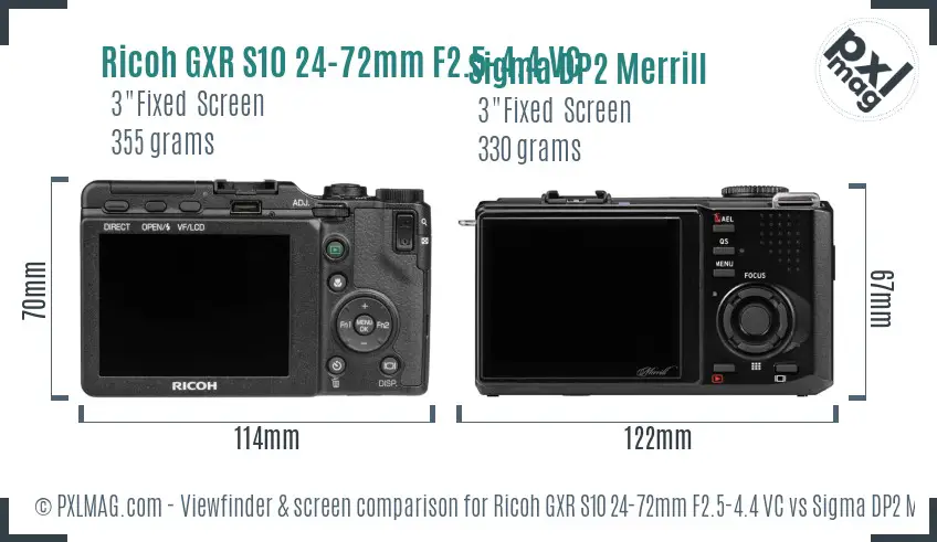 Ricoh GXR S10 24-72mm F2.5-4.4 VC vs Sigma DP2 Merrill Screen and Viewfinder comparison