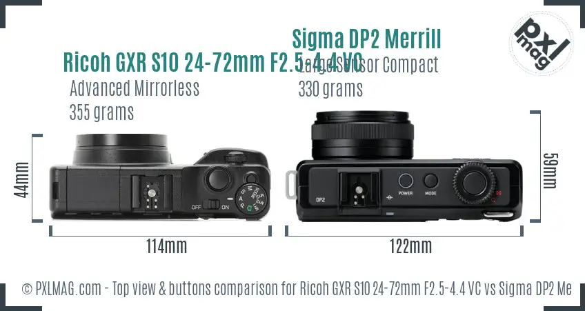 Ricoh GXR S10 24-72mm F2.5-4.4 VC vs Sigma DP2 Merrill top view buttons comparison