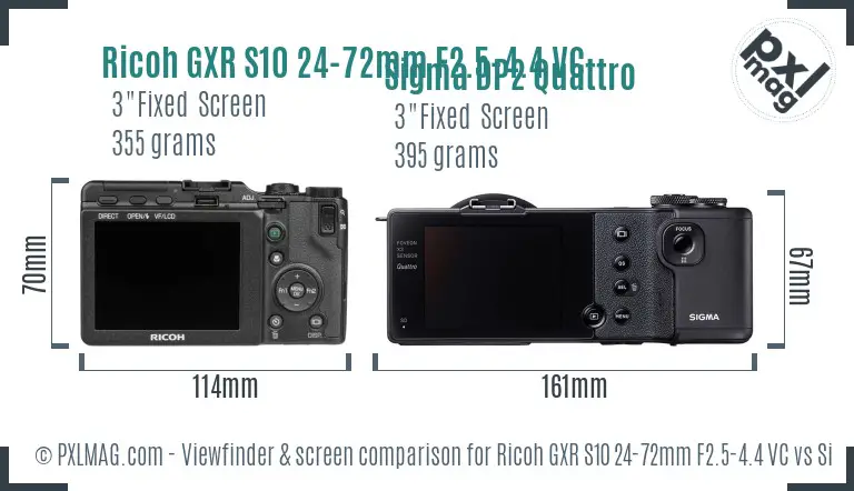 Ricoh GXR S10 24-72mm F2.5-4.4 VC vs Sigma DP2 Quattro Screen and Viewfinder comparison