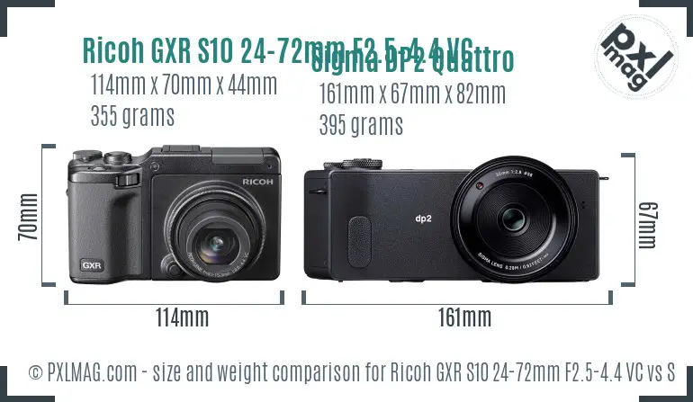 Ricoh GXR S10 24-72mm F2.5-4.4 VC vs Sigma DP2 Quattro size comparison