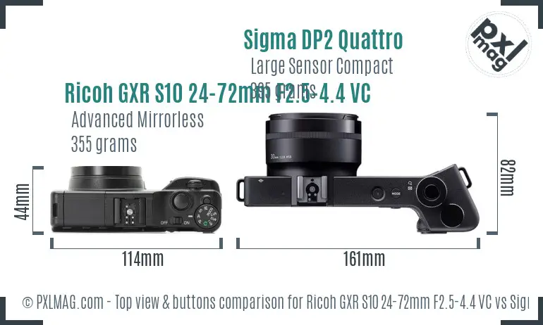 Ricoh GXR S10 24-72mm F2.5-4.4 VC vs Sigma DP2 Quattro top view buttons comparison