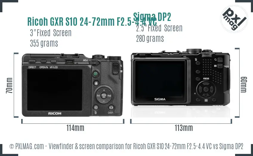 Ricoh GXR S10 24-72mm F2.5-4.4 VC vs Sigma DP2 Screen and Viewfinder comparison