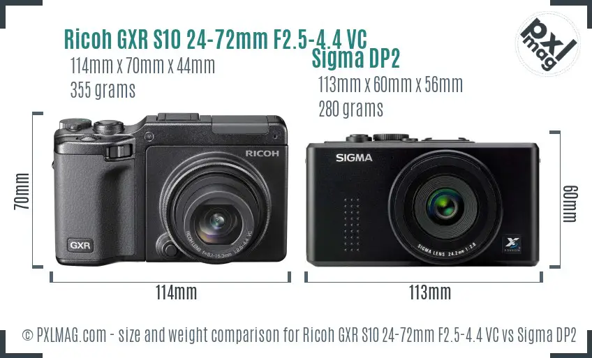 Ricoh GXR S10 24-72mm F2.5-4.4 VC vs Sigma DP2 size comparison