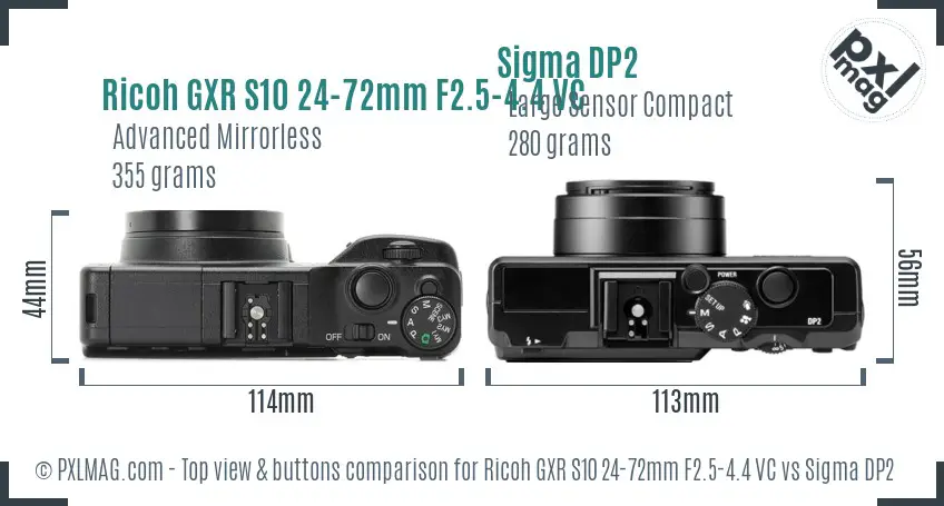 Ricoh GXR S10 24-72mm F2.5-4.4 VC vs Sigma DP2 top view buttons comparison