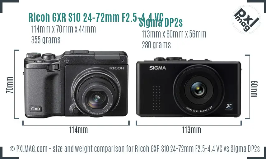 Ricoh GXR S10 24-72mm F2.5-4.4 VC vs Sigma DP2s size comparison