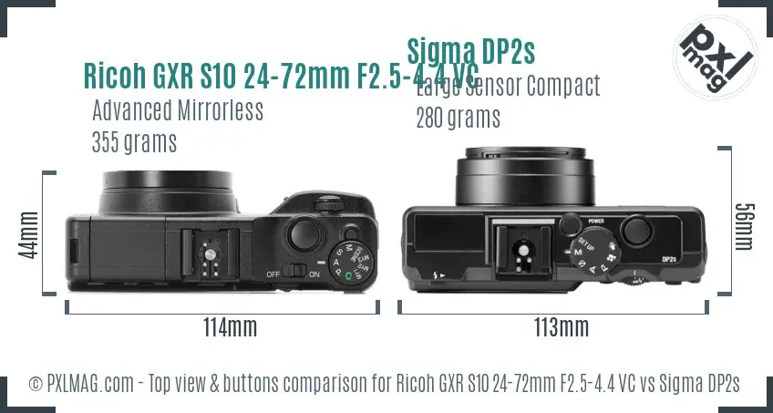 Ricoh GXR S10 24-72mm F2.5-4.4 VC vs Sigma DP2s top view buttons comparison