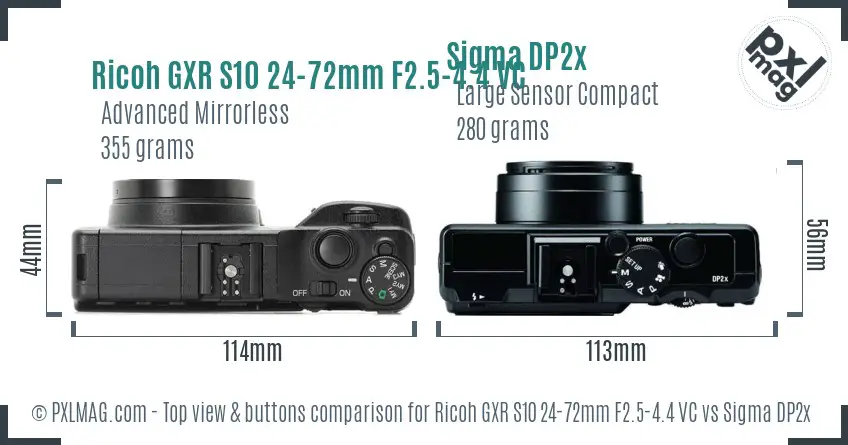 Ricoh GXR S10 24-72mm F2.5-4.4 VC vs Sigma DP2x top view buttons comparison