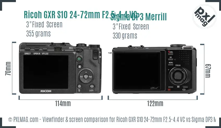 Ricoh GXR S10 24-72mm F2.5-4.4 VC vs Sigma DP3 Merrill Screen and Viewfinder comparison