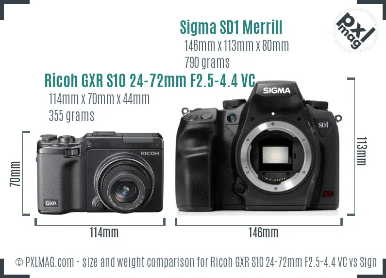 Ricoh GXR S10 24-72mm F2.5-4.4 VC vs Sigma SD1 Merrill size comparison