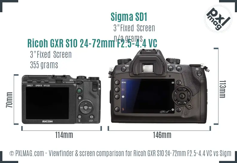 Ricoh GXR S10 24-72mm F2.5-4.4 VC vs Sigma SD1 Screen and Viewfinder comparison