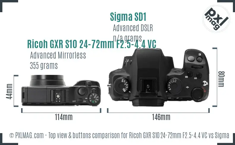 Ricoh GXR S10 24-72mm F2.5-4.4 VC vs Sigma SD1 top view buttons comparison