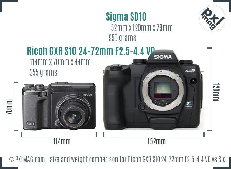 Ricoh GXR S10 24-72mm F2.5-4.4 VC vs Sigma SD10 size comparison