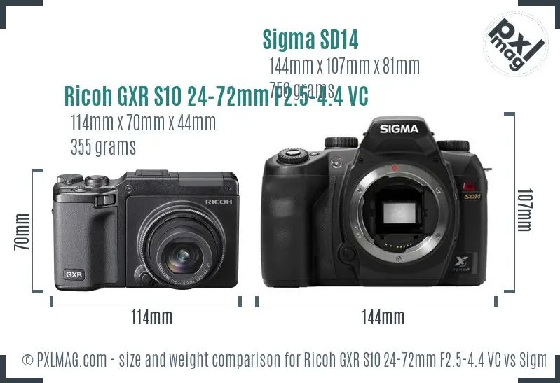Ricoh GXR S10 24-72mm F2.5-4.4 VC vs Sigma SD14 size comparison