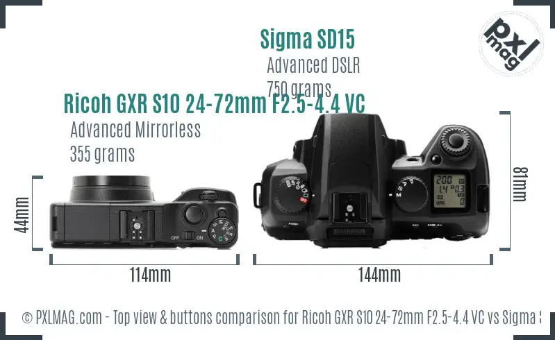 Ricoh GXR S10 24-72mm F2.5-4.4 VC vs Sigma SD15 top view buttons comparison