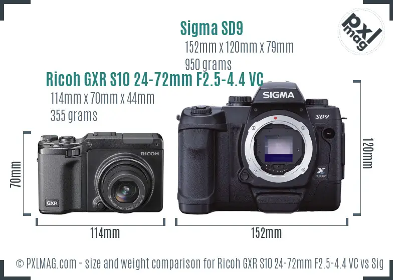 Ricoh GXR S10 24-72mm F2.5-4.4 VC vs Sigma SD9 size comparison