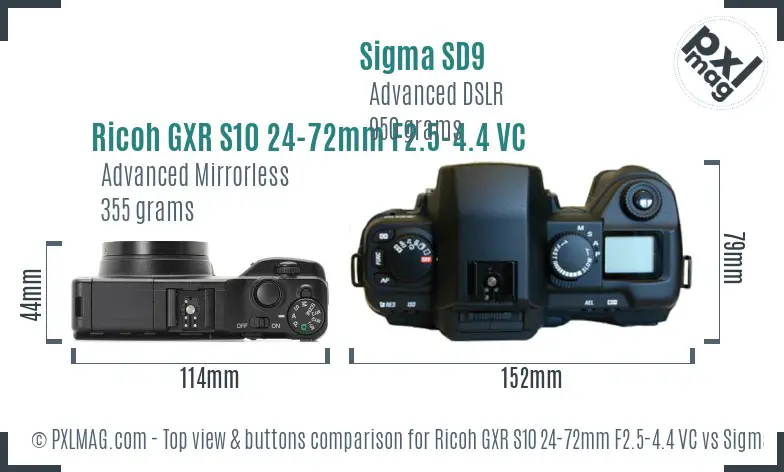 Ricoh GXR S10 24-72mm F2.5-4.4 VC vs Sigma SD9 top view buttons comparison