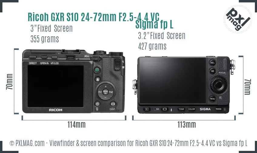 Ricoh GXR S10 24-72mm F2.5-4.4 VC vs Sigma fp L Screen and Viewfinder comparison