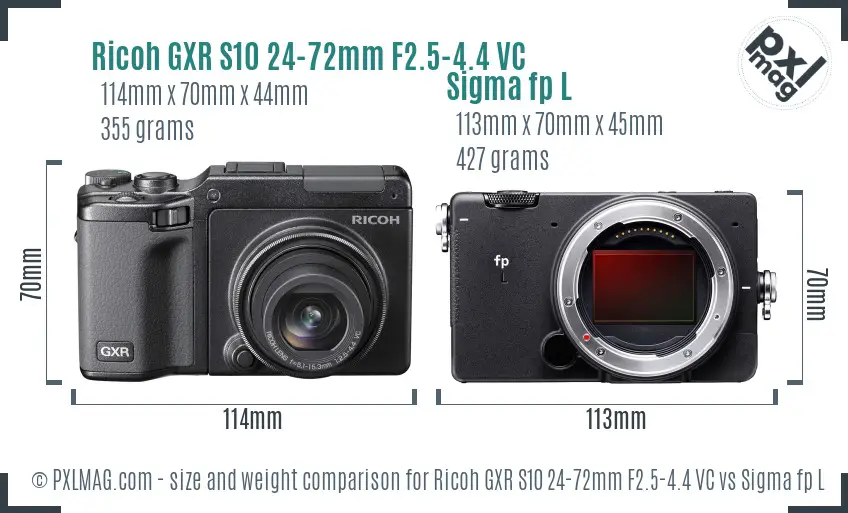 Ricoh GXR S10 24-72mm F2.5-4.4 VC vs Sigma fp L size comparison