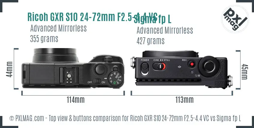 Ricoh GXR S10 24-72mm F2.5-4.4 VC vs Sigma fp L top view buttons comparison