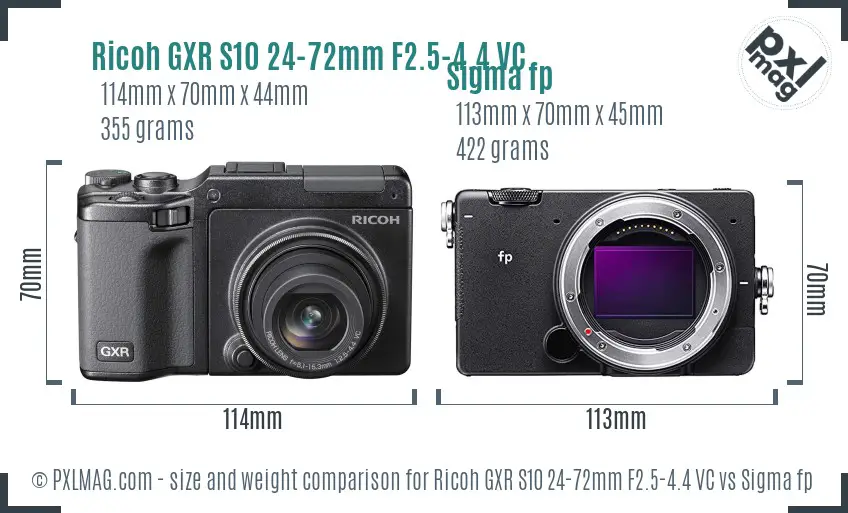 Ricoh GXR S10 24-72mm F2.5-4.4 VC vs Sigma fp size comparison