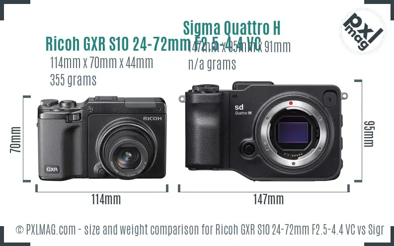 Ricoh GXR S10 24-72mm F2.5-4.4 VC vs Sigma Quattro H size comparison