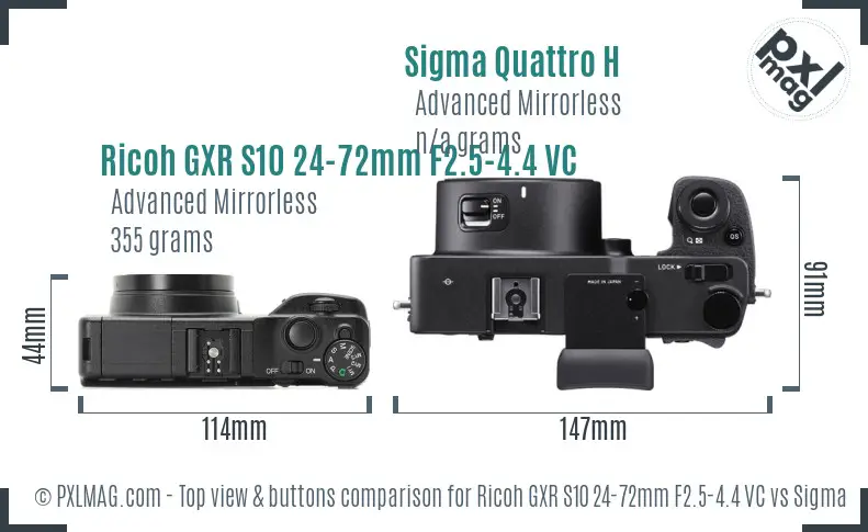 Ricoh GXR S10 24-72mm F2.5-4.4 VC vs Sigma Quattro H top view buttons comparison