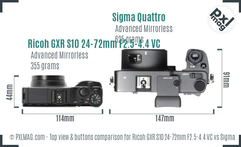 Ricoh GXR S10 24-72mm F2.5-4.4 VC vs Sigma Quattro top view buttons comparison
