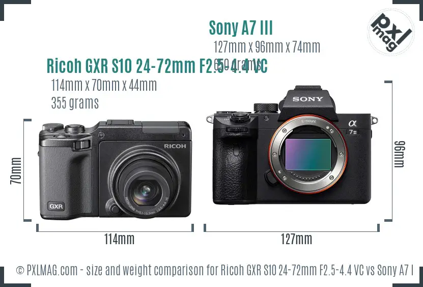 Ricoh GXR S10 24-72mm F2.5-4.4 VC vs Sony A7 III size comparison