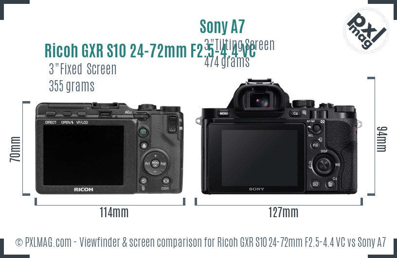 Ricoh GXR S10 24-72mm F2.5-4.4 VC vs Sony A7 Screen and Viewfinder comparison