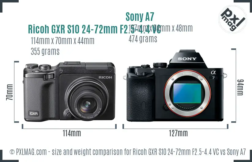 Ricoh GXR S10 24-72mm F2.5-4.4 VC vs Sony A7 size comparison