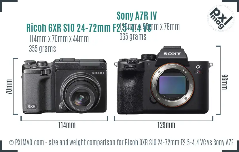 Ricoh GXR S10 24-72mm F2.5-4.4 VC vs Sony A7R IV size comparison