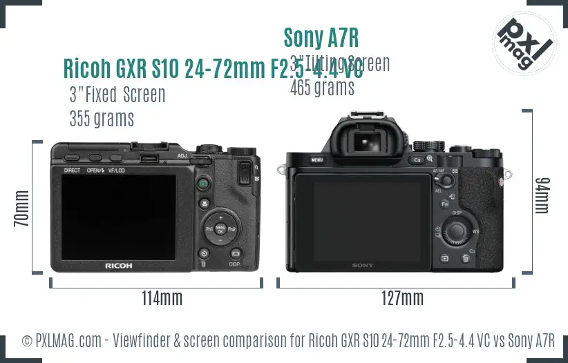 Ricoh GXR S10 24-72mm F2.5-4.4 VC vs Sony A7R Screen and Viewfinder comparison