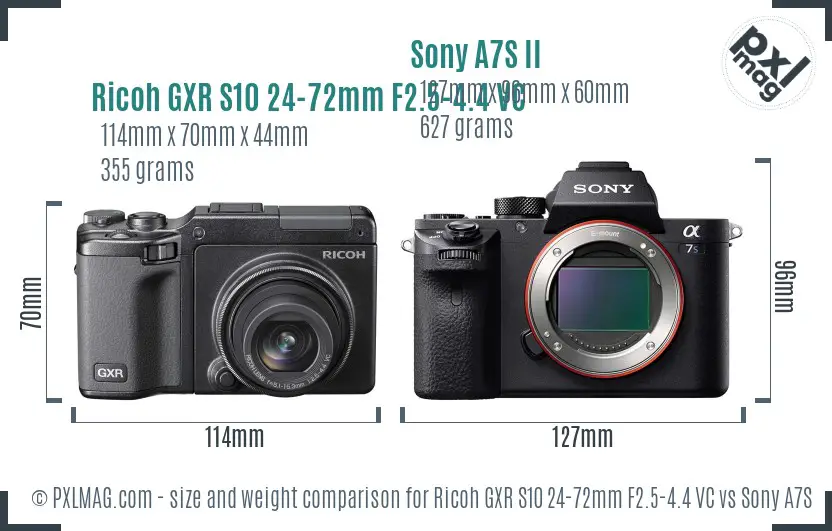 Ricoh GXR S10 24-72mm F2.5-4.4 VC vs Sony A7S II size comparison