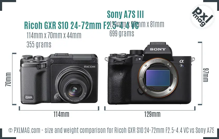 Ricoh GXR S10 24-72mm F2.5-4.4 VC vs Sony A7S III size comparison