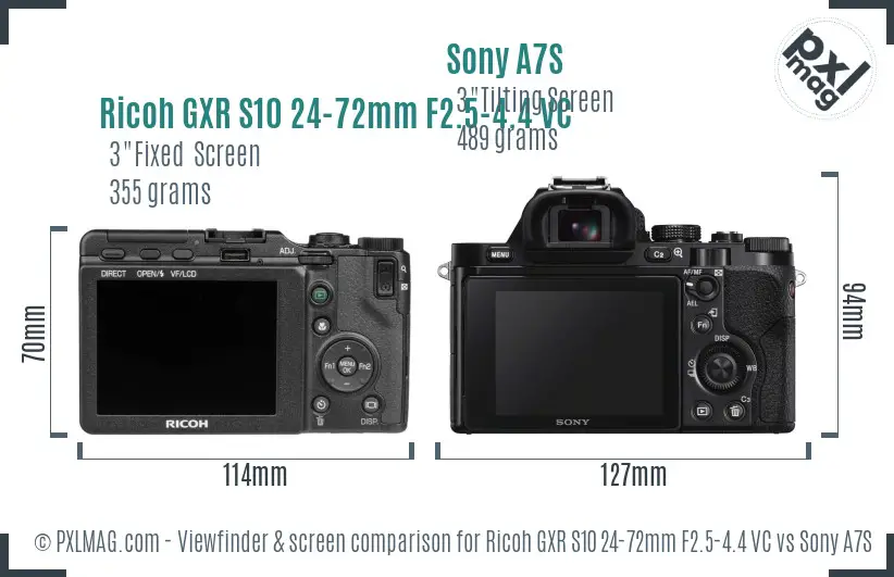 Ricoh GXR S10 24-72mm F2.5-4.4 VC vs Sony A7S Screen and Viewfinder comparison