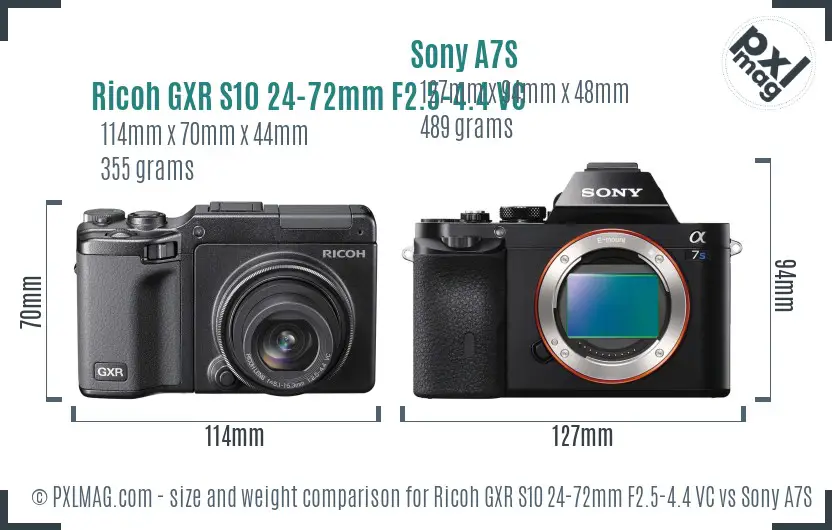 Ricoh GXR S10 24-72mm F2.5-4.4 VC vs Sony A7S size comparison