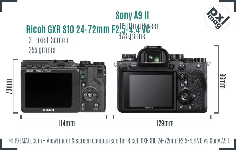 Ricoh GXR S10 24-72mm F2.5-4.4 VC vs Sony A9 II Screen and Viewfinder comparison Ricoh GXR S10 24-72mm F2.5-4.4 VC vs Sony A9 II Screen and Viewfinder comparison