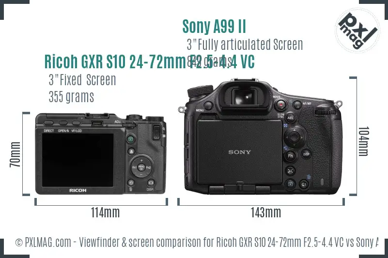 Ricoh GXR S10 24-72mm F2.5-4.4 VC vs Sony A99 II Screen and Viewfinder comparison