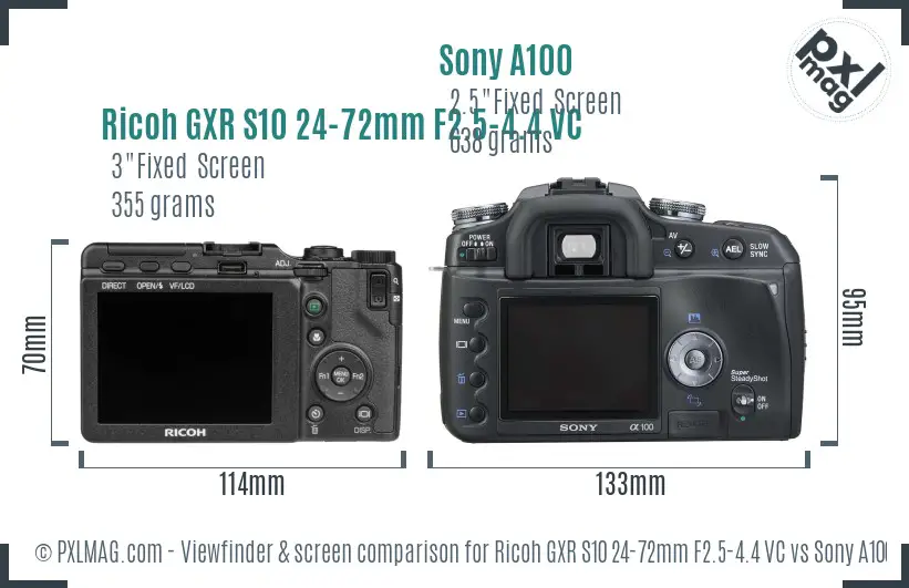 Ricoh GXR S10 24-72mm F2.5-4.4 VC vs Sony A100 Screen and Viewfinder comparison Ricoh GXR S10 24-72mm F2.5-4.4 VC vs Sony A100 Screen and Viewfinder comparison