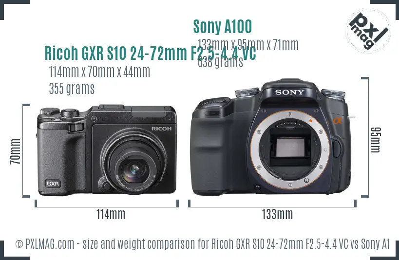 Ricoh GXR S10 24-72mm F2.5-4.4 VC vs Sony A100 size comparison Ricoh GXR S10 24-72mm F2.5-4.4 VC vs Sony A100 size comparison