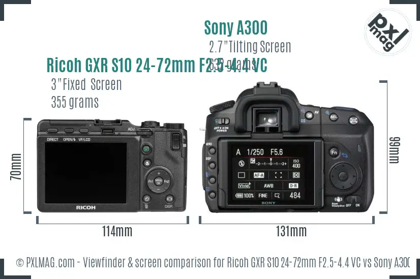 Ricoh GXR S10 24-72mm F2.5-4.4 VC vs Sony A300 Screen and Viewfinder comparison Ricoh GXR S10 24-72mm F2.5-4.4 VC vs Sony A300 Screen and Viewfinder comparison